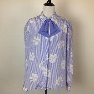 Vintage Pykettes Top Satin Stripe Tie Neck 18